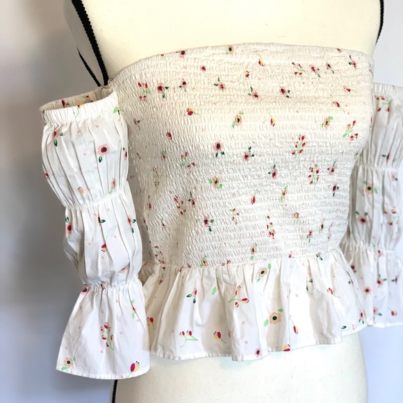 Amazon The Drop white floral off shoulder crop top - Picture 5 of 7